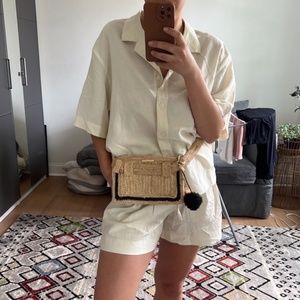 New Zimmerman Woven Pompom Belt Bag Natural Black